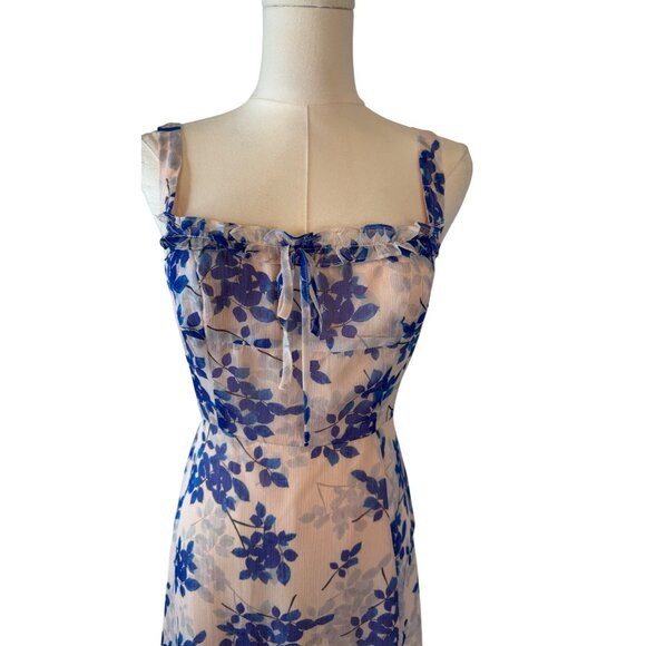 NWT ASTR The Label Medium Blush Peach/Pink Cobalt Floral Midi Dress Lightweight - Picture 4 of 16